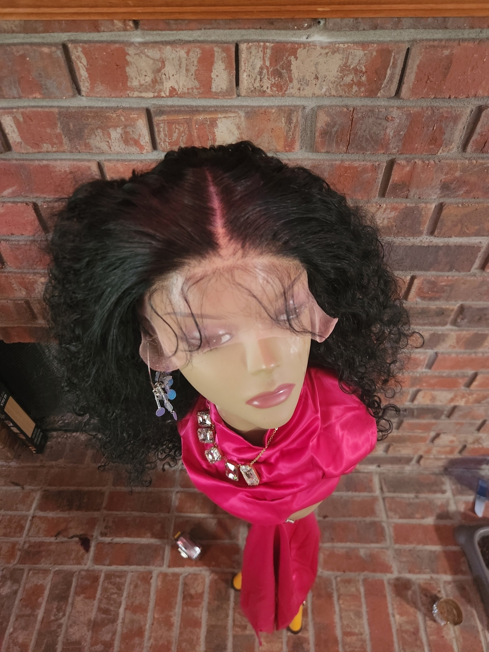 Synthetic Black Curly Lace Front Wig - Natural Part